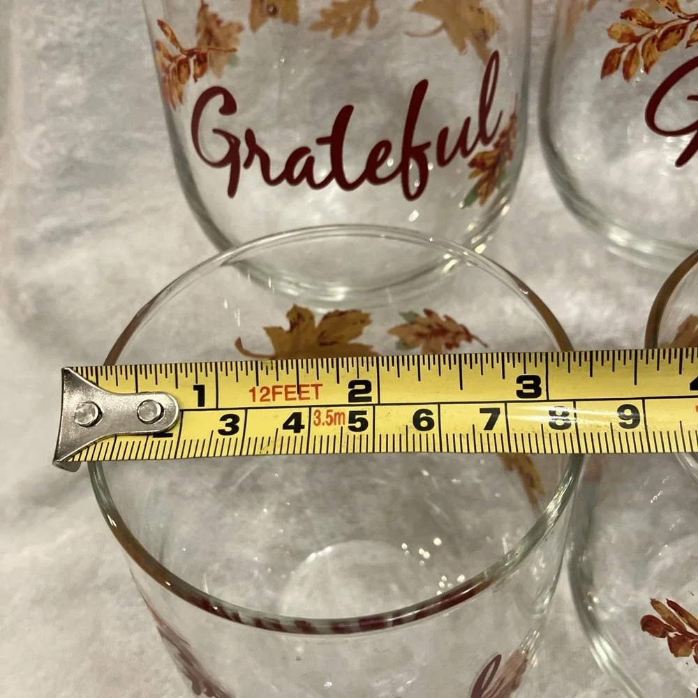 Thanksgiving Fall Leaves Stemless Wine Water Glasses GRATEFUL Table Barware (4)